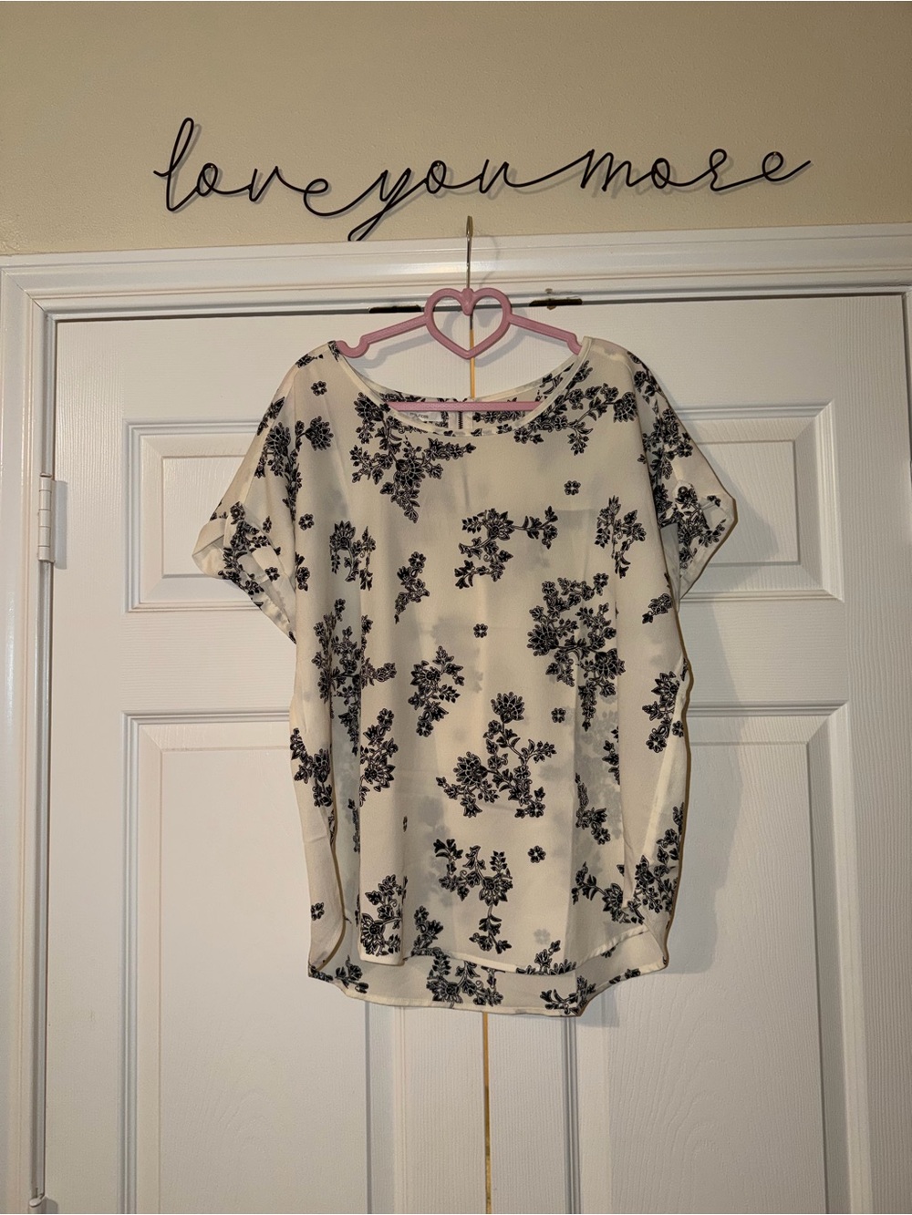 Maurices Cream Blouse with Black Floral Print